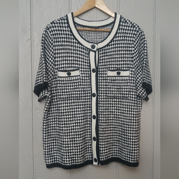 Talbots Short Sleeve Cardigan Check Jacquard Button Down Size 2X - Picture 2 of 8